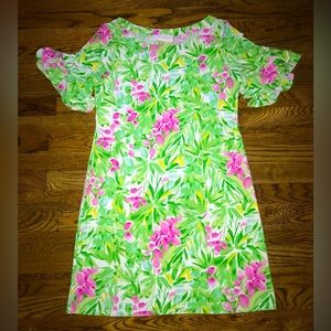 Pappagallo Green and Pink Floral Ruffle sleeve dress